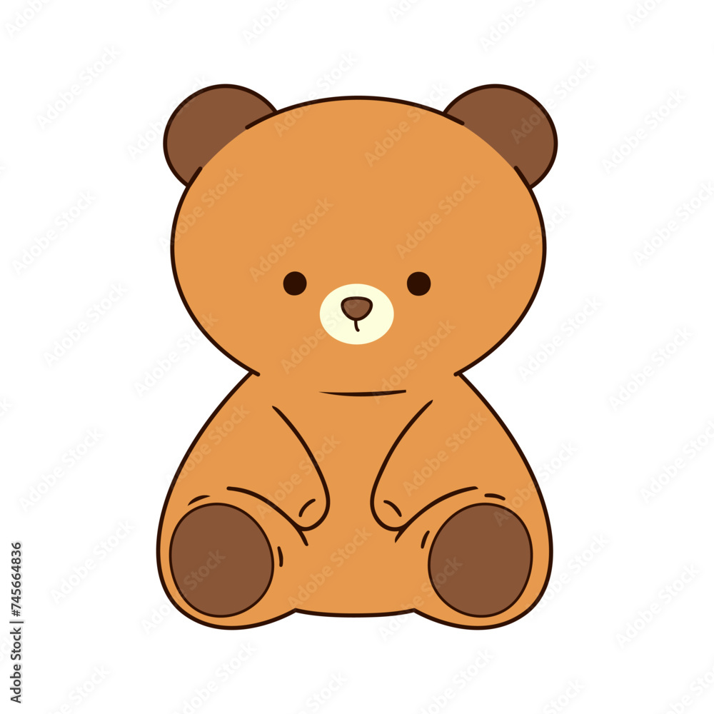 Fototapeta premium Cute cartoon character of sitting Teddy bear toy. Vector illustration isolated on white background. Single clip art object. Simple hand drawn flat style art. Gift for kid. Valentine day concept.