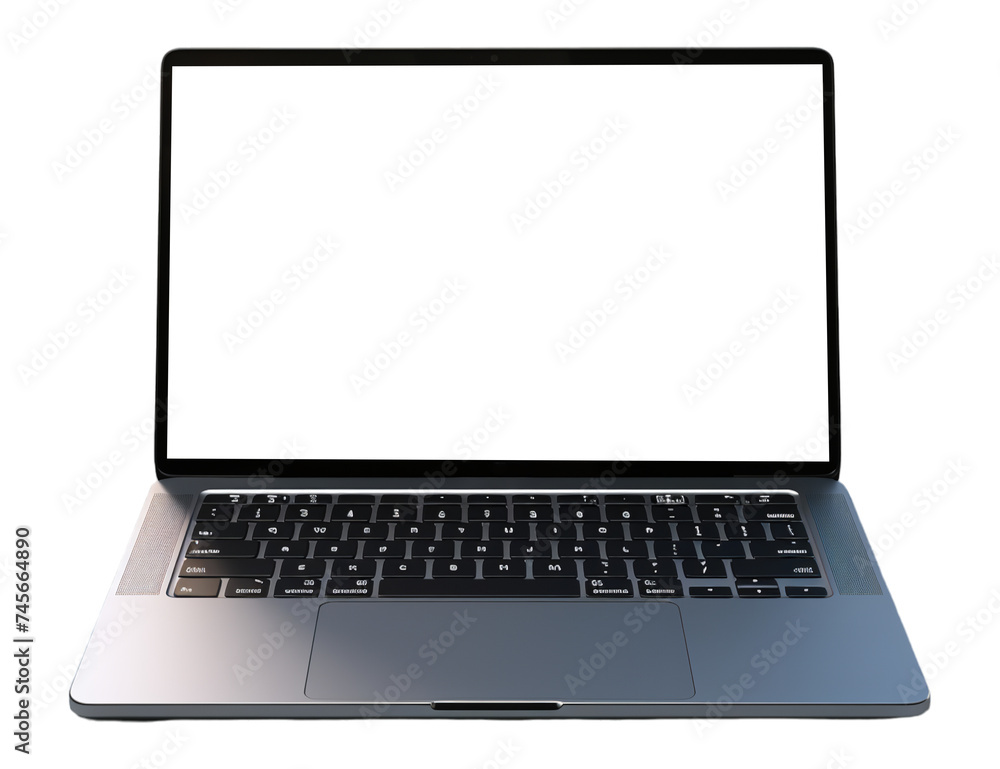 front view laptop mockup template with transparent background, generative ai