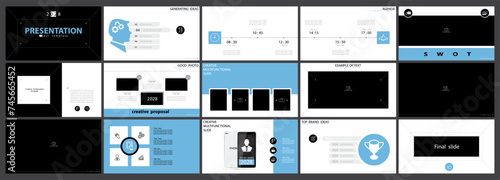 Business presentation template. set, elements of infographics, blue design, white background. Flyer, postcard, corporate report, marketing. Slideshows, powerpoint, annual report. Vector illustration