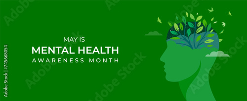 Mental Health Awareness Month. Raising awareness of depression campaign. Abstract head profile concept design and illustration