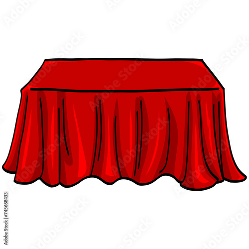 Table with Red Tablecloth Vector Illustration