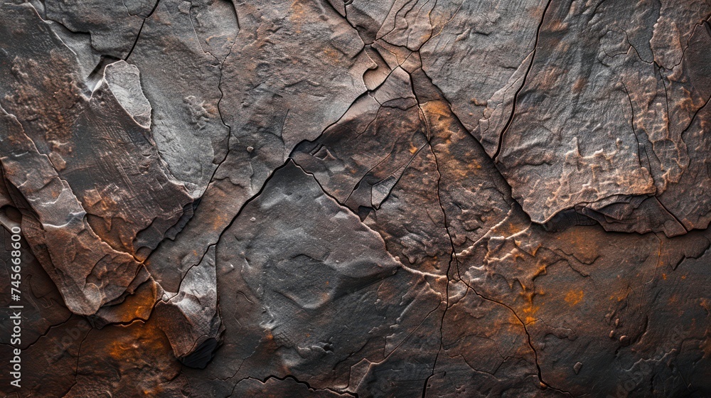 A dark brown rough mountain surface with cracks, providing a textured brown stone background with space for design A dark brown rough mountain surface with cracks, providing a textured brown stone background with space for design