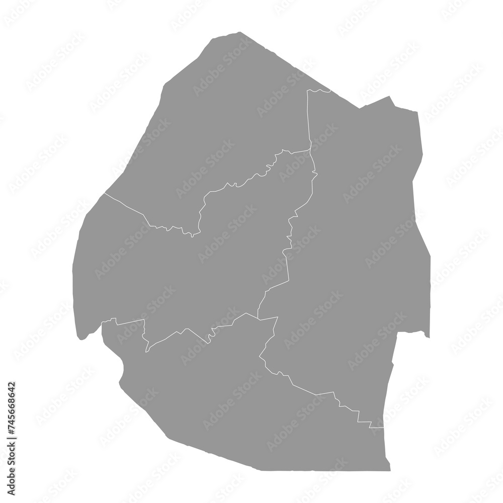 Eswatini map with administrative divisions. Vector illustration.
