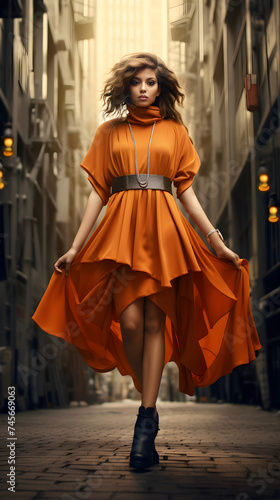 Confident Urban Woman Showcasing Modern Fashion Trend in an Edgy Cityscape Setting