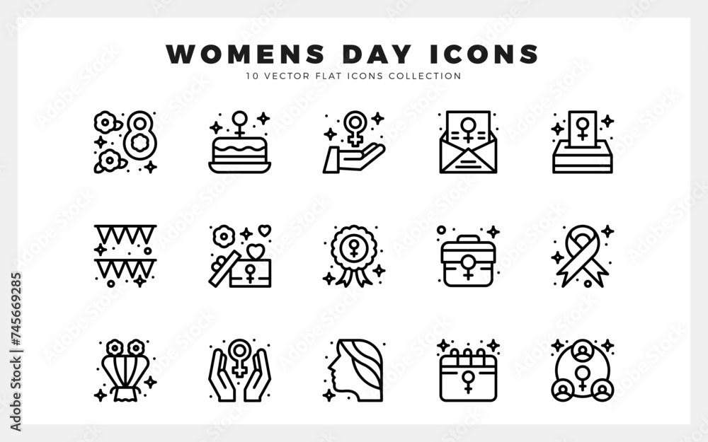 15 Women's Day Lineal icon pack. vector illustration.