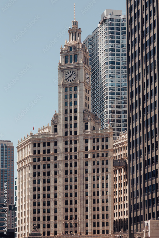 USA, Illinois, Chicago, Facade ofWrigley Building USA, Illinois, Chicago, Facade ofWrigley Building