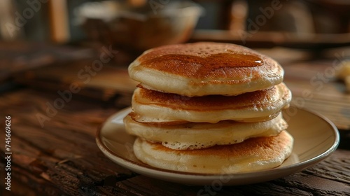 Stuffed pancakes on wooden background.