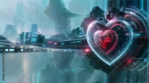 Digital heart beating in a cybernetic organism life meets tech photo