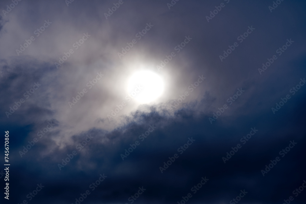 Scenic view of cloudy sky in backlight with sun at Hönggerberg at Swiss City of Zürich on a cloudy winter afternoon. Photo taken February 24th, 2024, Zurich, Switzerland.