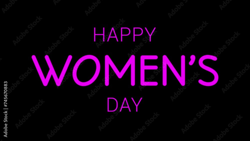 Happy Women's Day text with handwriting animation in pink font and black background. Perfect for Women's Day celebrations around the world. 4k video greeting card. Happy Women's Day text with handwriting animation in pink font and black background. Perfect for Women's Day celebrations around the world. 4k video greeting card.