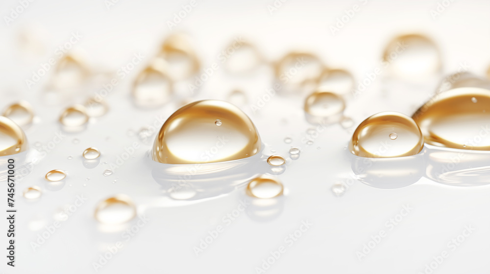 round drops of transparent gel serum on light background