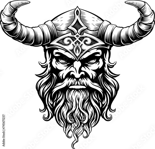 A Viking warrior or barbarian gladiator man mascot face looking strong wearing a helmet. In a retro vintage woodcut style.