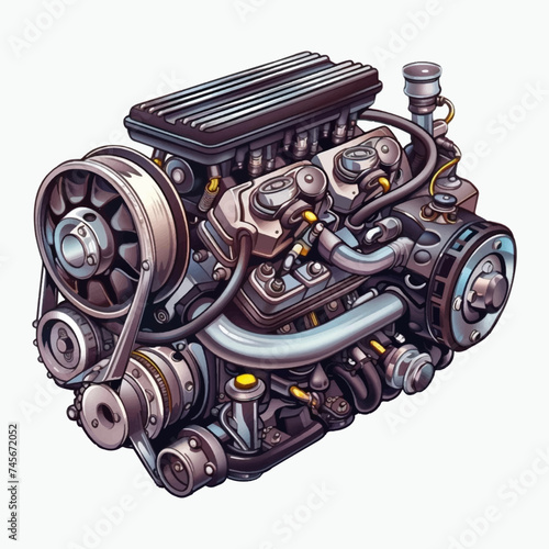 Car engine illustration on white background