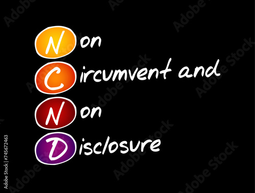 NCND Non-Circumvent and Non-Disclosure - legally-binding agreement that is established to prevent a business from being bypassed, acronym text concept background photo
