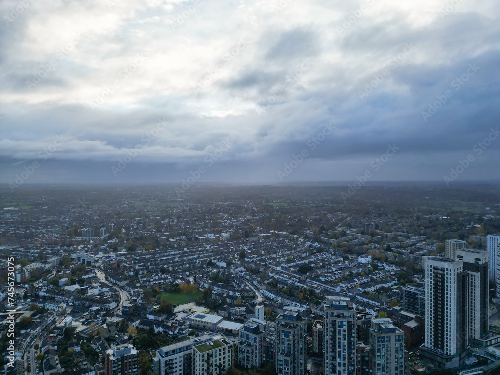 Aerial View of West Croydon London City of England Great Britain. November 20th, 2023