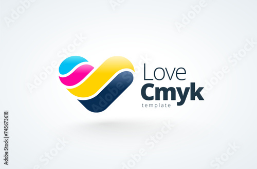 Logo Heart Love CMYK. Print theme. Template design vector. White background