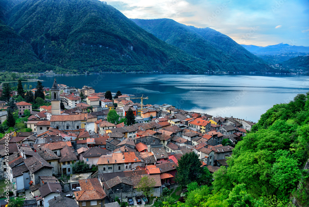 Porlezza town on Lake Lugano, Province of Como, Lombardy, Italy, Europe
