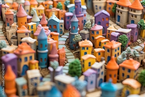 Detailed view of numerous miniature buildings clustered together