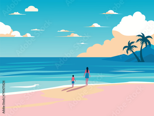 summer beach scene vector illustration