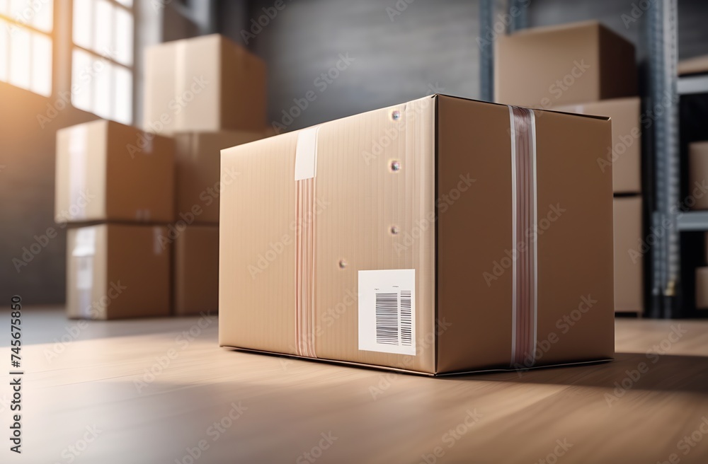 Gift box in kraft paper on background of other boxes Gift box in kraft paper on background of other boxes