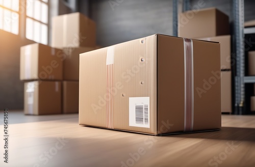 Gift box in kraft paper on background of other boxes