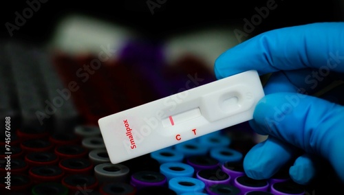 Blood sample of patient negative tested for smallpox virus by rapid diagnostic test. photo