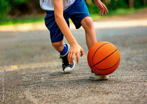 Street basketball player playing outside