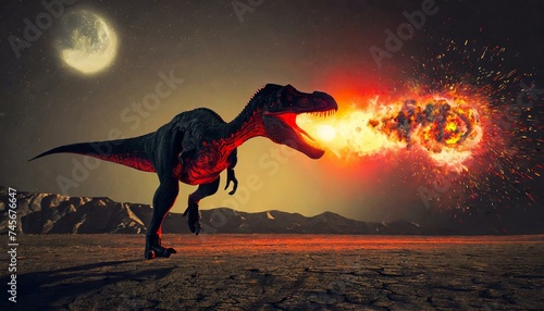 A dinosaur running in panic, asteroid attack, planet explosion