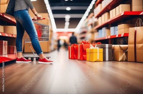 Gift box in kraft paper on background of other boxes