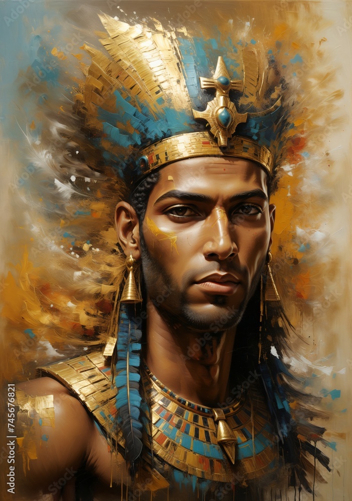 Pharaoh, leader of Egypt, golden Egyptian figures, ancient Egyptian hieroglyphs
