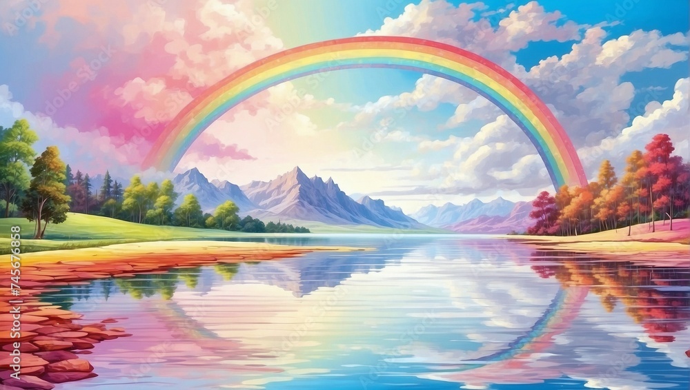 Rainbow Over Lake