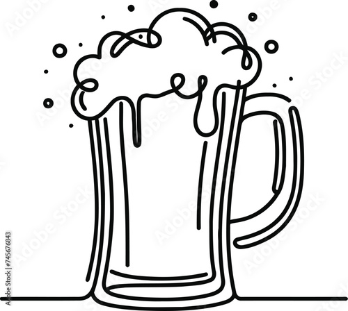 beer in continuous line drawing minimalist style, food illustration, octoberfest,  