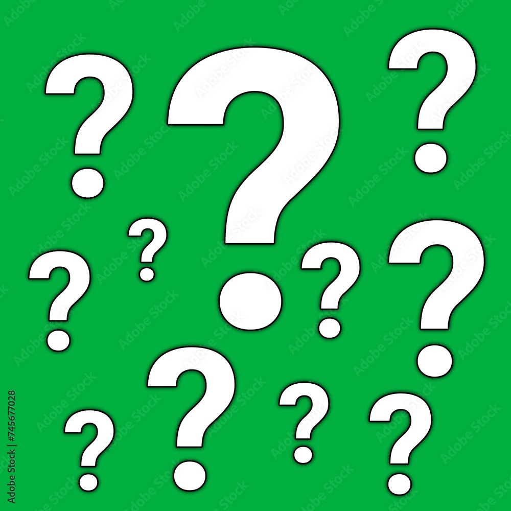 Question marks on green screen.flat,design art.question mark signs on green background. Question marks on green screen.flat,design art.question mark signs on green background.