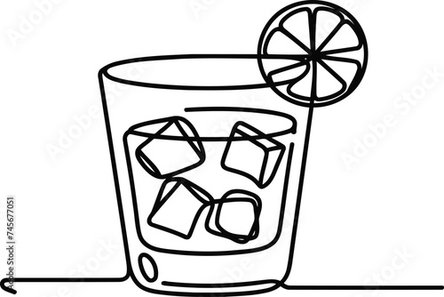 cocktail in continuous line drawing minimalist style, food illustration.
