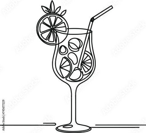 fruit punch in continuous line drawing minimalist style, food illustration. juice, 