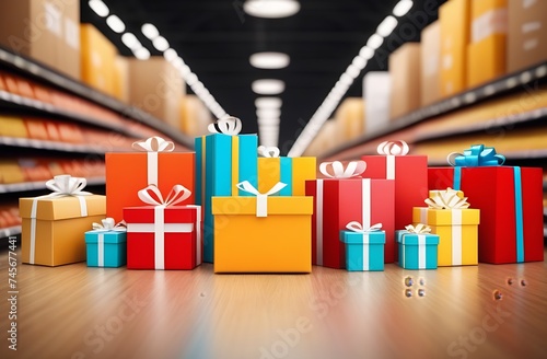 Gift box in kraft paper on background of other boxes