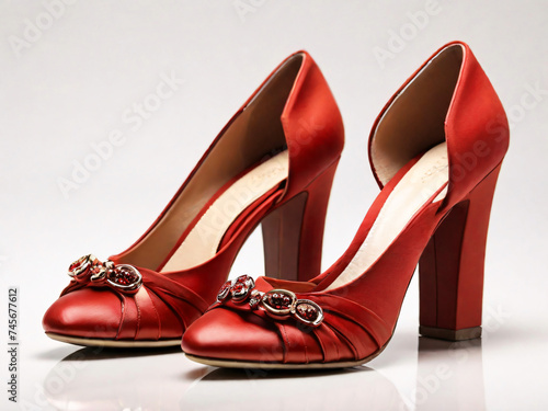 These red high heels exude sophistication, accented with sparkling jewels, perfect for a fashionable statement