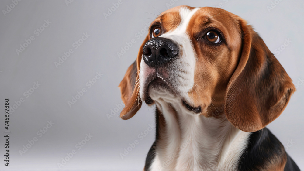 Although the dog's face is blurred, the alert posture and attentive ears of the beagle suggest curiosity or attention