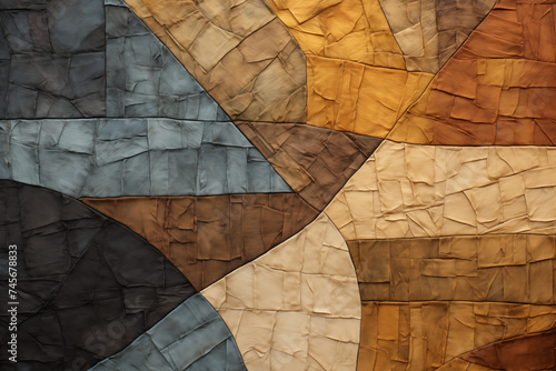 Abstract modern quilted pattern, earth tones, high - res detail of stitch work photo