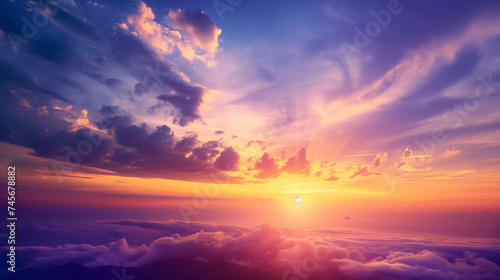 Dramatic colorful vivid sunset or sunrise sky background. © sirins