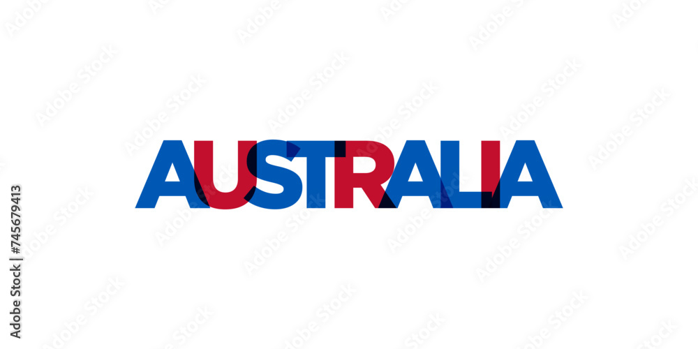 Australia emblem. The design features a geometric style, vector illustration with bold typography in a modern font. The graphic slogan lettering.
