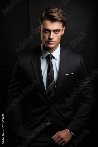 A picture of modern elegance, the male model captivates with his impeccable style and confident demeanor.