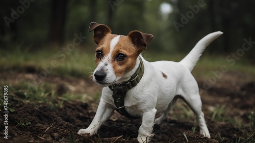 Small White and Brown Dog Standing in Forest © Usman