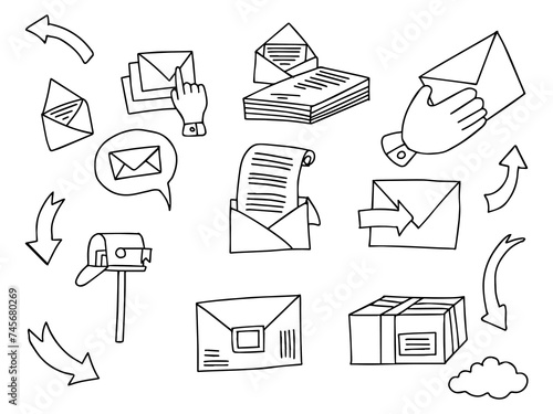 Hand Drawn Outline Post Mail Illustration Set