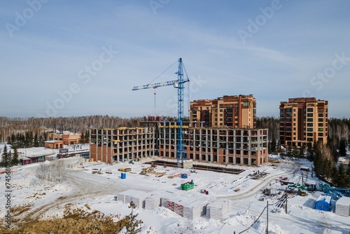 Canvas Print the construction site of an apartment building in the winter from a height