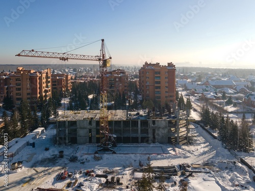 Canvas Print the construction site of an apartment building in the winter from a height