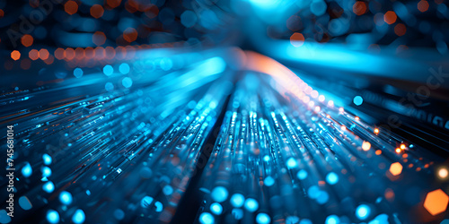 Abstract blue internet background with optical fiber light,Digital Network Concept with Blue Fiber Optic Lights. photo