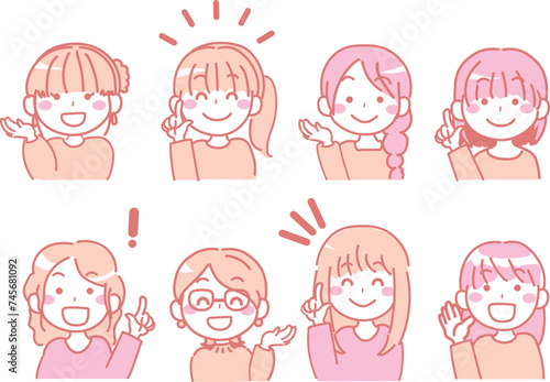 案内・紹介をする女性のイラスト　セット3