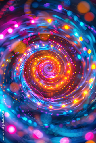 background of neon spirals and circles creating a whirlwind 