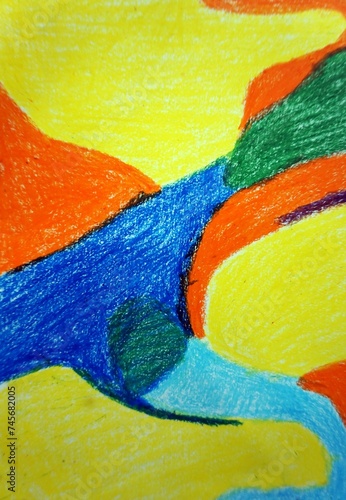 abstract  drawing  colorful wax crayon geometric shape